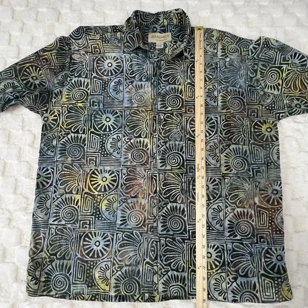 Johari West Shirt Mens XL Black Multicolor Abstract Hawaiian Camp Button Up - Picture 6 of 7